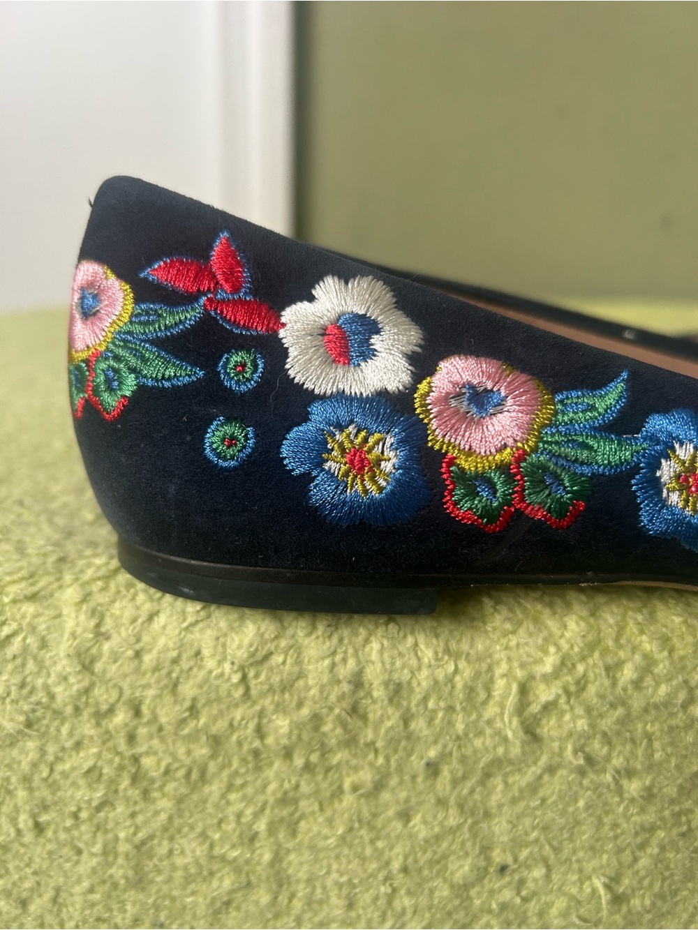 Tory Burch Rosemont Navy Floral Embroidered Pointed Toe Flats - Picture 3 of 15